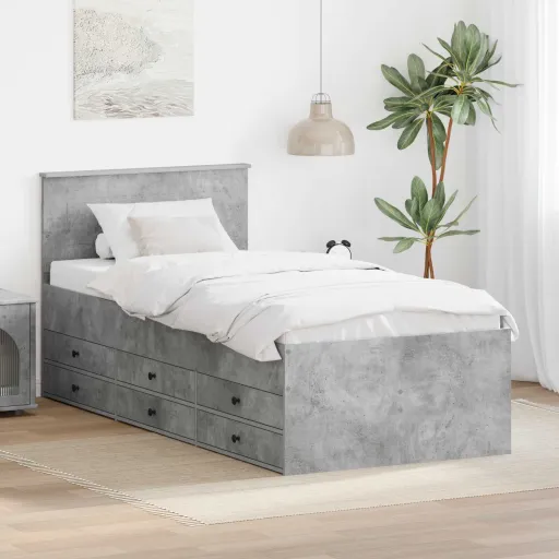 Sofá Cama Con Cajón Manual Gris Concreto y Negro 100 x 200 cm