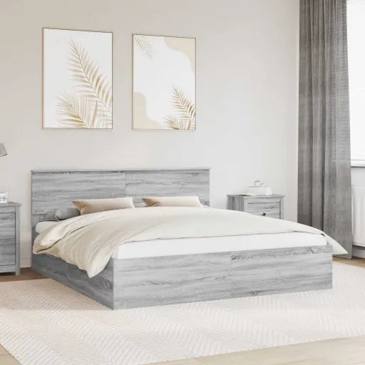 Estructura de Cama Con Cabecera Gris Sonoma 200 x 200 cm