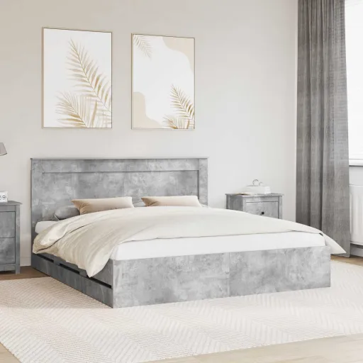Estructura de Cama Gris Concreto 200 x 200 cm Madera Ingenieril