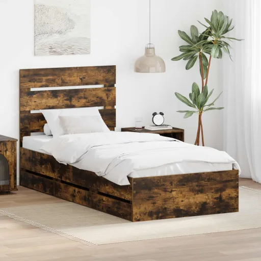 Estructura de Cama Roble Ahumado 90 x 200 cm Madera Ingenieril