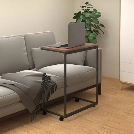 Mesa Auxiliar Con Ruedas Madera de Ingeniería Negra 55x35x70 cm