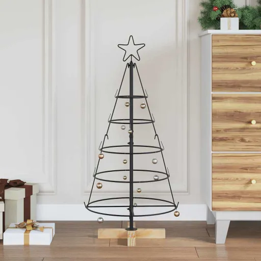 Árbol Cono de Navidad Con Soporte Negro 90 cm Acero