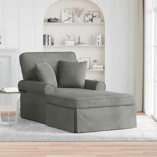 Chaise Lounge Con Falda   Gris Claro Tela Estriada (3 pcs)