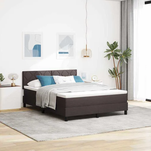 Cama Tipo Box Spring Marrón Oscuro 140 x 190 cm Tela