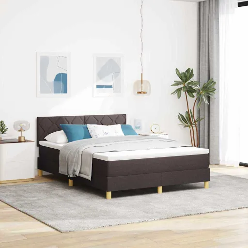 Cama Tipo Box Spring Marrón Oscuro 140 x 190 cm Tela