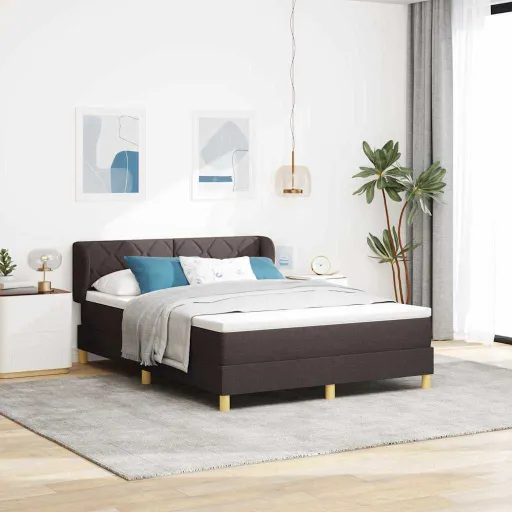 Cama Tipo Box Spring Marrón Oscuro 140 x 190 cm Tela