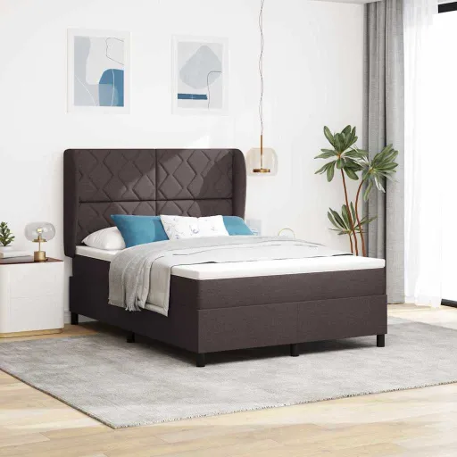 Cama Tipo Box Spring Marrón Oscuro 140 x 190 cm Tela