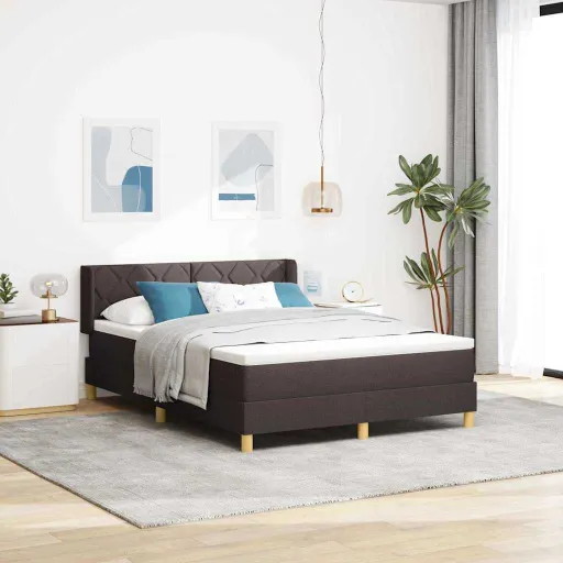 Cama Tipo Box Spring Marrón Oscuro 190 x 140 cm Poliéster