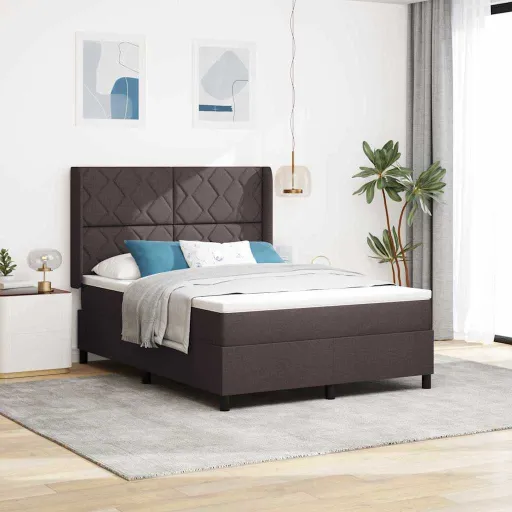 Cama Tipo Box Spring Marrón Oscuro 140 x 190 cm Tela
