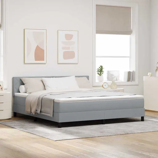 Cama Tipo Box Spring Con Colchón Gris Claro 180 x 200 cm Tela