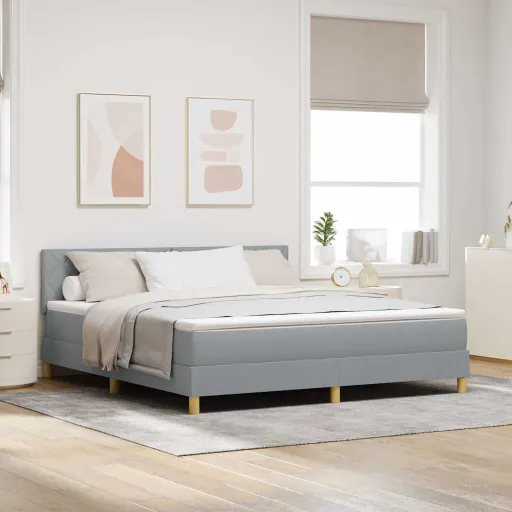 Cama Tipo Box Spring Con Colchón Gris Claro 180 x 200 cm Tela