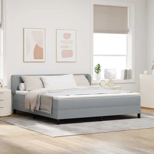 Cama Tipo Box Spring Con Colchón Gris Claro 180 x 200 cm Tela