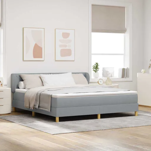 Cama Tipo Box Spring Con Colchón Gris Claro 180 x 200 cm Tela