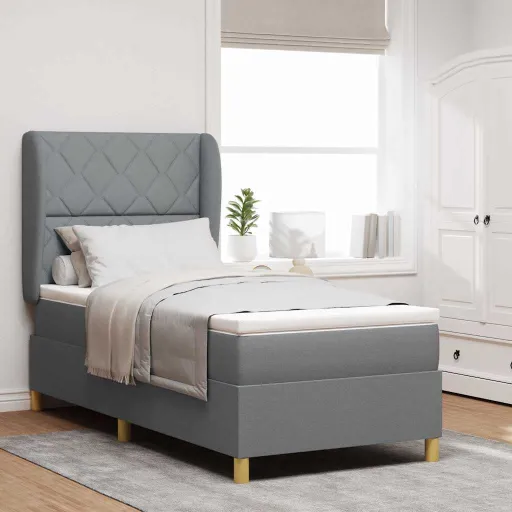 Cama Con Somier y Colchón Gris Oscuro 90x190 cm de Tela