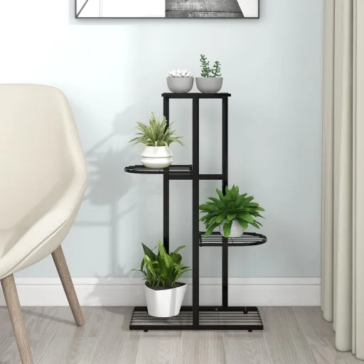 Soporte de Flores de 4 Estantes de Metal Negro 43x22x76 cm