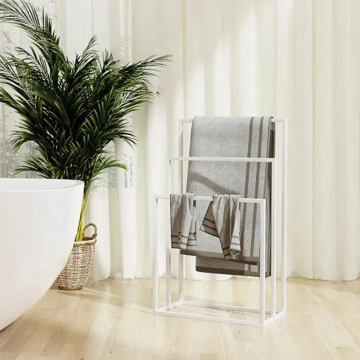 Toallero de Pie de Hierro Blanco 48x24x79 cm