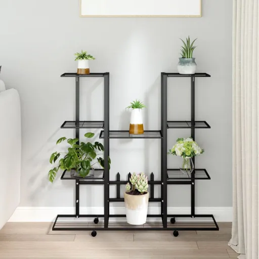 Soporte Para Flores Con Ruedas Hierro Negro 94,5x24,5x91,5 cm