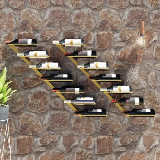 Botellero de Pared Para 7 Botellas 2 Unidades Metal Dorado