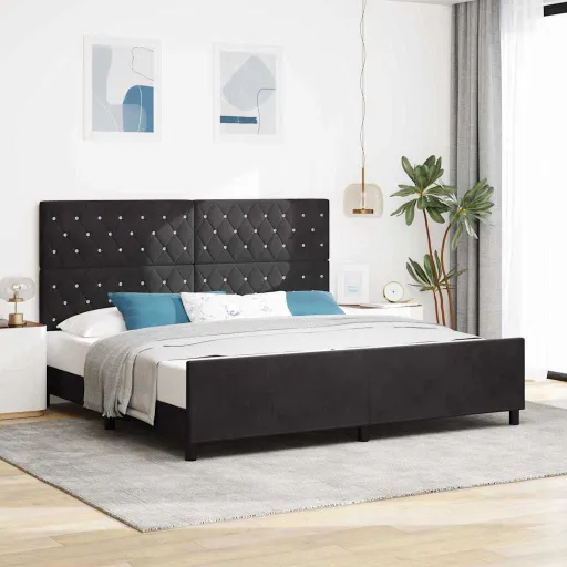 Cama Tipo Box Spring Con Cabecera Negro 200 x 200 cm Terciopelo
