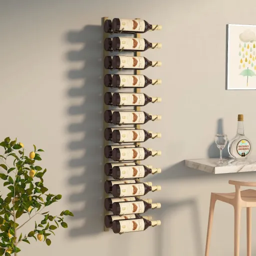 Botellero de Pared Para 24 Botellas Hierro Dorado