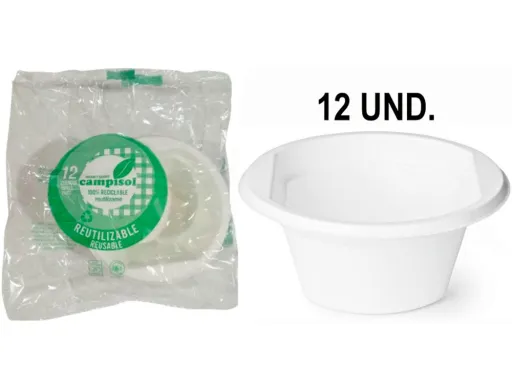 Cuenco de Plastico Reutilizable Campisol 250 ml Paquete de 12 Unidades