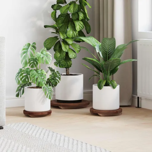 Taburete de Planta   Marrón Madera de Caoba (3 pcs)