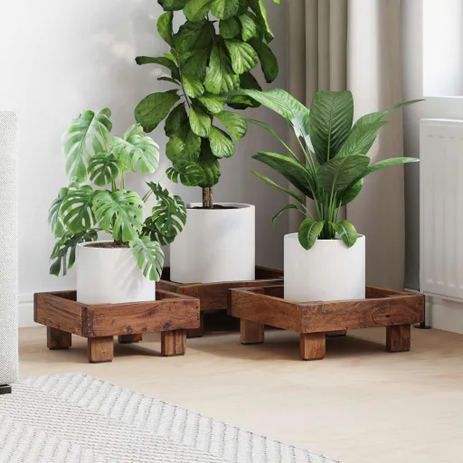 Soporte de Plantas   Marrón Madera de Caoba (3 pcs)