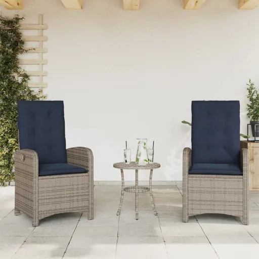 Sillones Reclinable Jardín y Cojines 2 Uds Ratán Sintético Gris
