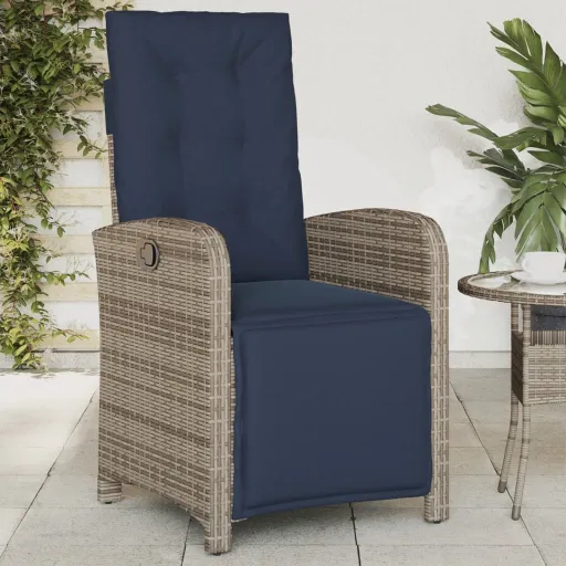Sillón Reclinable de Jardín Con Reposapiés Ratán Sintético Gris