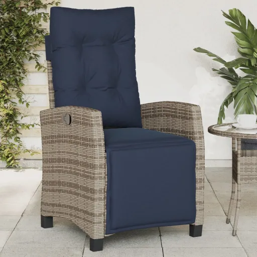 Sillón Reclinable de Jardín Con Reposapiés Ratán Sintético Gris