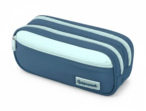 Estuche Portatodo Liderpapel Duo 3 Cremalleras Con Bolsillofrontal Azul Oscuro 220x90x70 mm