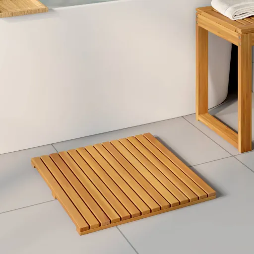 Alfombrilla de Baño Liso Marrón 50 x 50 cm Madera