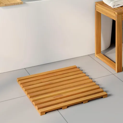 Alfombrilla de Baño Liso Marrón 100 x 53 cm Madera
