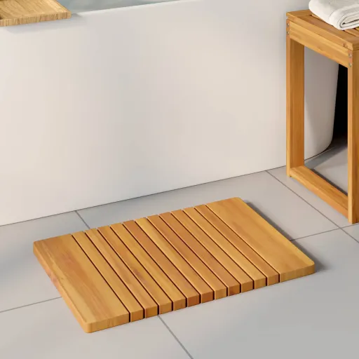 Alfombrilla de Baño Liso Marrón 59 x 40 cm Madera