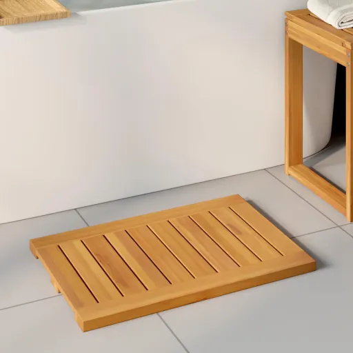 Alfombrilla de Baño Liso Marrón 60 x 40 cm Madera