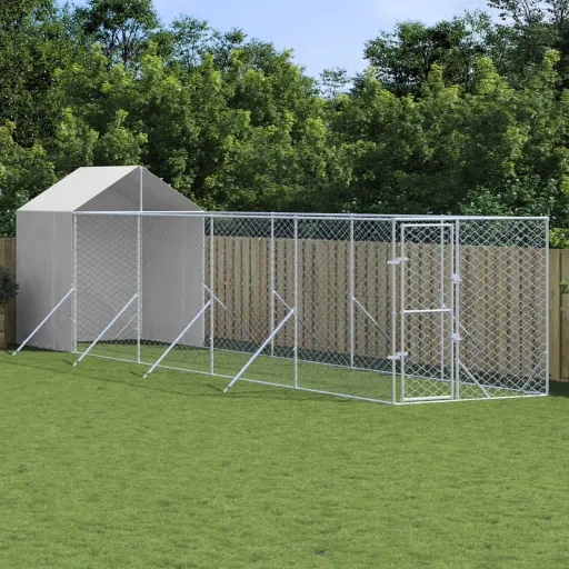 Perrera de Exterior Con Toldo Acero Galvanizado Plata 2x10x2,5m