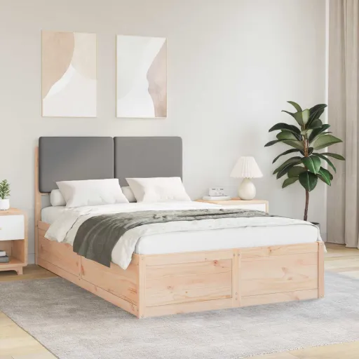 Estructura de Cama Con Cabecera Tapizada Gris Claro