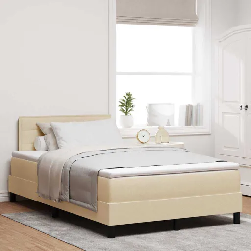 Cama Tipo Box Spring Con Colchón Crema 120 x 190 cm Tela