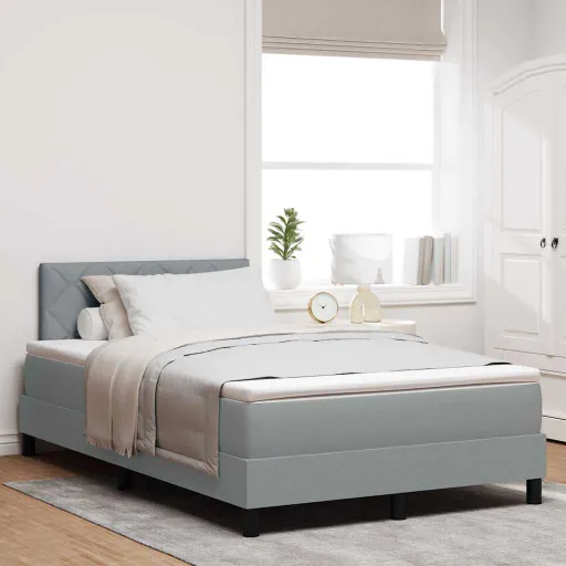 Cama Tipo Box Spring Con Colchón Gris Claro 120 x 200 cm Tela