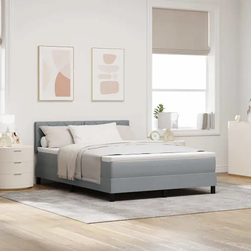 Cama Tipo Box Spring Con Colchón Gris Claro 140 x 200 cm Tela