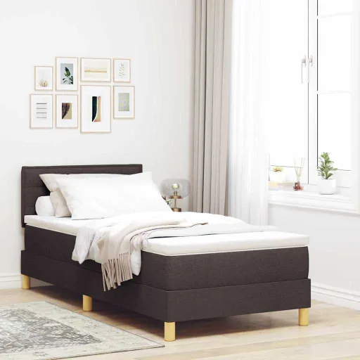 Cama Box Spring LED Con Colchón Marrón Oscuro 90 x 190 cm Tela