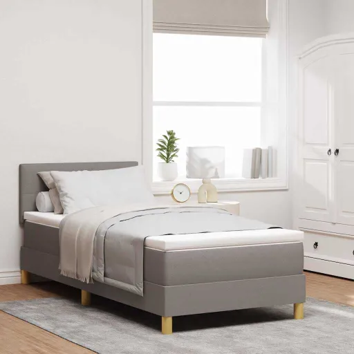 Cama Box Spring LED Con Colchón Con LED Taupé 100 x 200 cm Tela