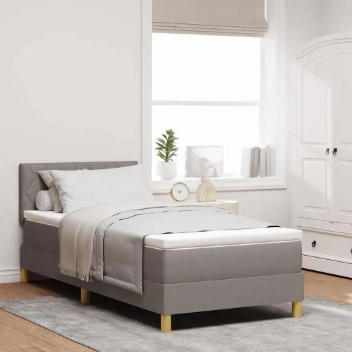 Cama Box Spring LED Con Colchón Con LED Taupé 90 x 190 cm Tela