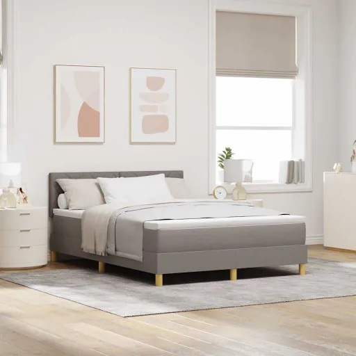 Cama Box Spring LED Con Colchón Con LED Taupé 140 x 190 cm Tela
