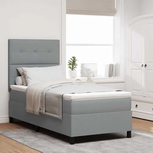 Cama Tipo Box Spring Con Colchón Gris Claro 100 x 200 cm Tela