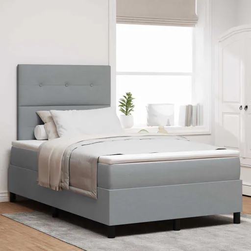Cama Tipo Box Spring Con Colchón Gris Claro 120 x 200 cm Tela