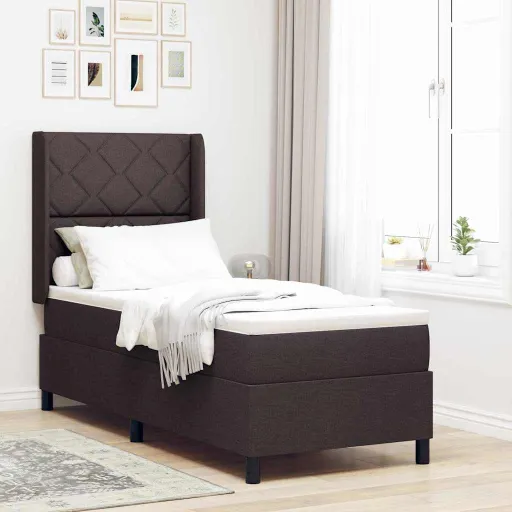 Cama Box Spring LED Con Colchón Marrón Oscuro 90 x 190 cm Tela