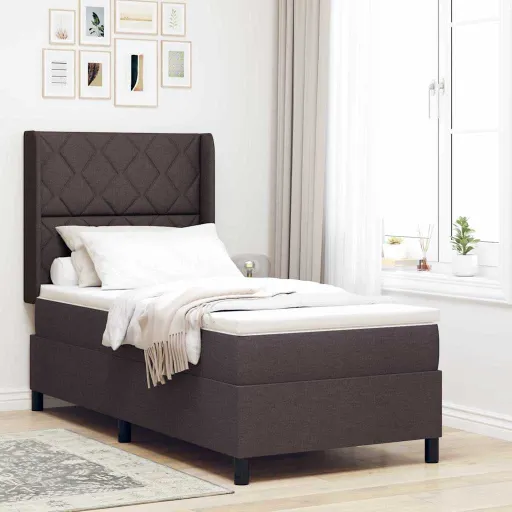 Cama Box Spring LED Con Colchón Marrón Oscuro 90 x 200 cm Tela