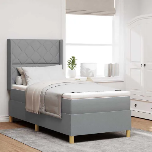 Cama Tipo Box Spring Con Colchón Gris Claro 140 x 200 cm Tela