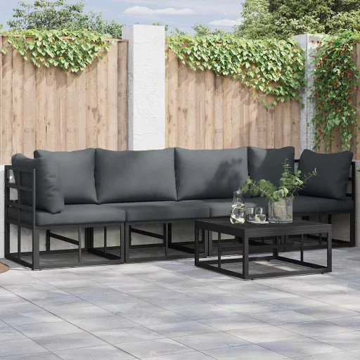 Conjunto de Sofás de Jardín   Negro Metal (4 pcs)